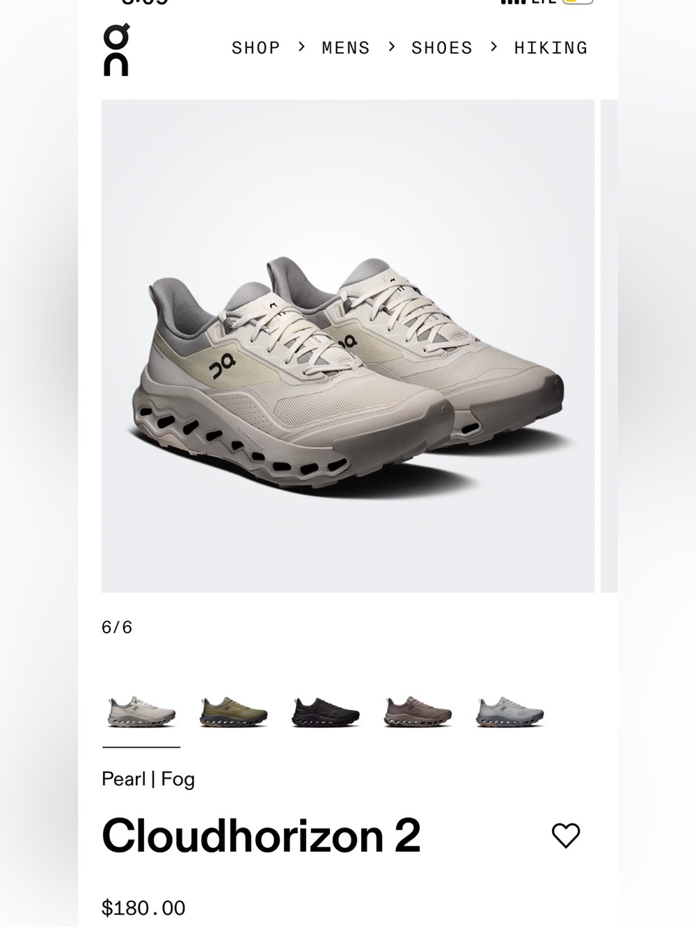On Running Men’s Cloudhorizon 2 Sneaker in Pearl/Fog sz 11 New in Box